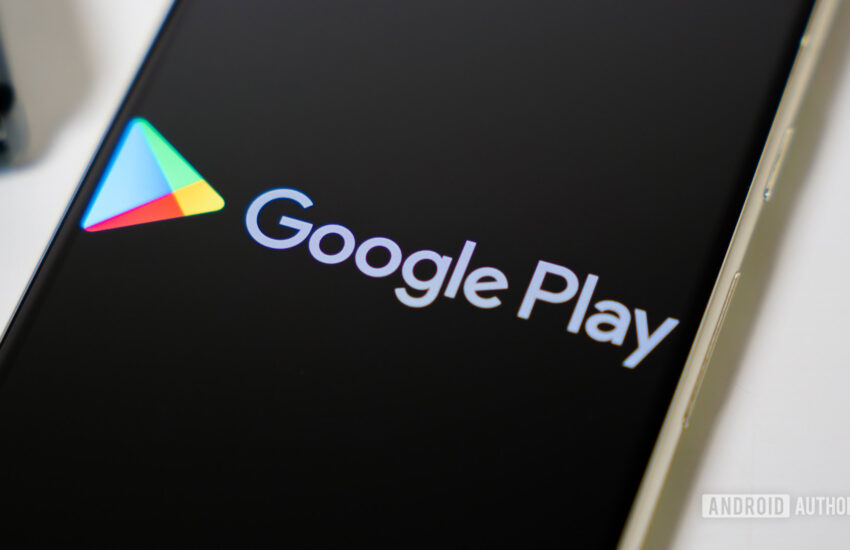 Google Play Store logo on smartphone stock photo 2